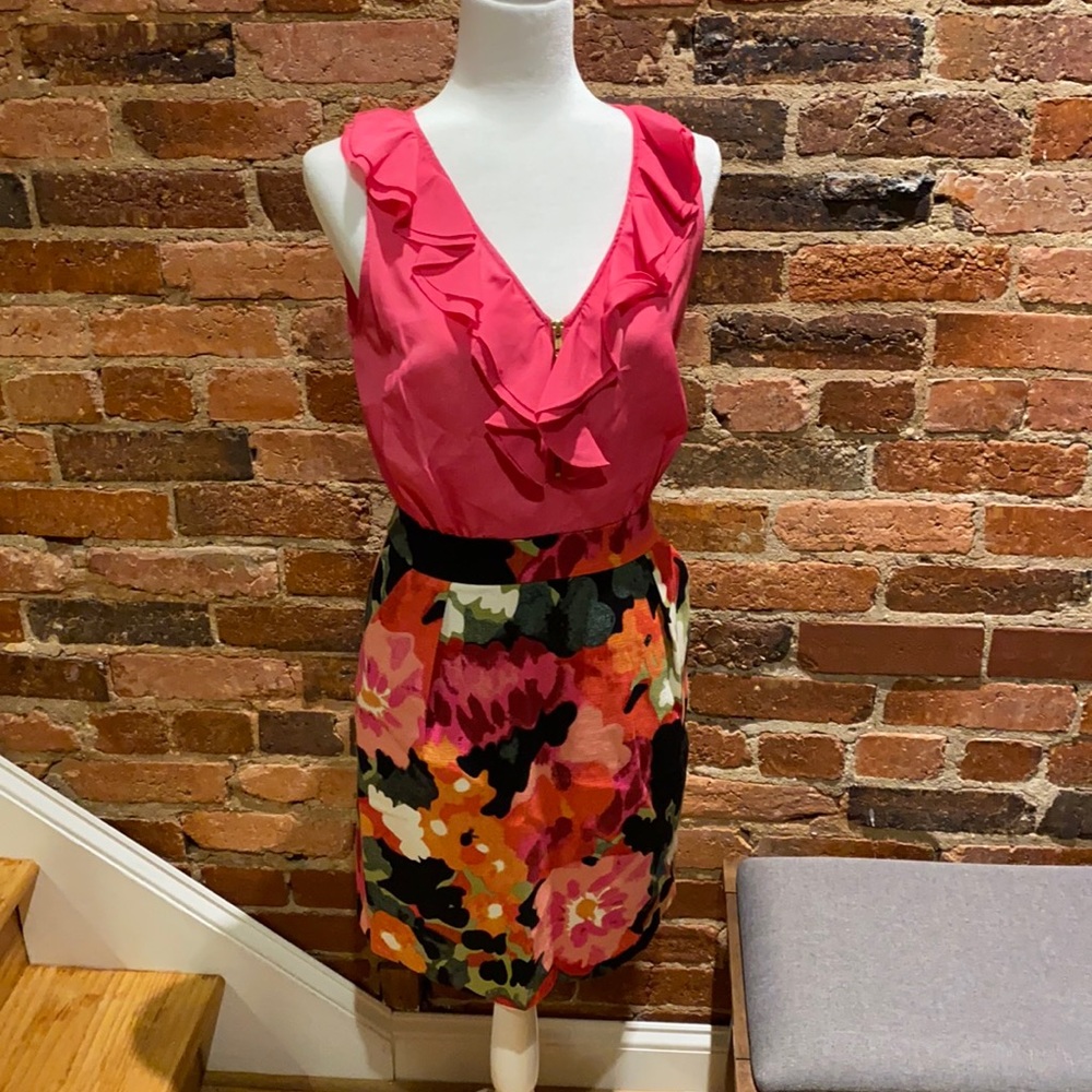 Anthropology Floral Pencil Dress with Ruffles